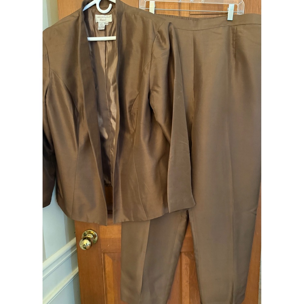 Adrianna Papell 2-PC 100% Silk Pant Set Womens Brown Size 20W Wedding Holiday